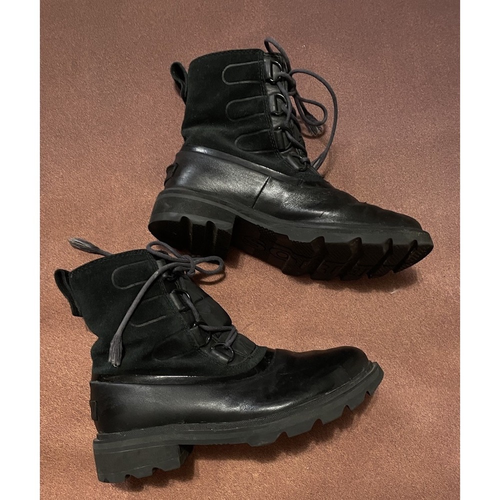 Sorel Women's Lennox Street Lace Leather Waterproof Boots, Black, Size 7